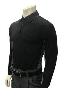 BBS315 - "BODY FLEX" Smitty "Major League" Style Long Sleeve Umpire Shirt - Black Body with Vented Charcoal Side and Back Panel