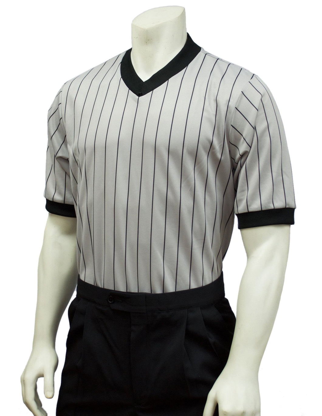 BKS205-Smitty Grey Performance Mesh V-Neck Shirt w/ Black Pinstripes