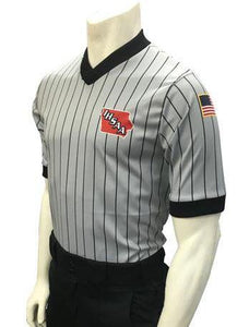 USA205IA-607 - "BODY FLEX" Smitty "Made in USA" - Short Sleeve Basketball/Wrestling Grey V-Neck Shirt