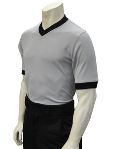 USA218 - Smitty "Made in USA" - Solid Grey Mesh V-Neck Shirt w/ Black Collar and Sleeve Ends